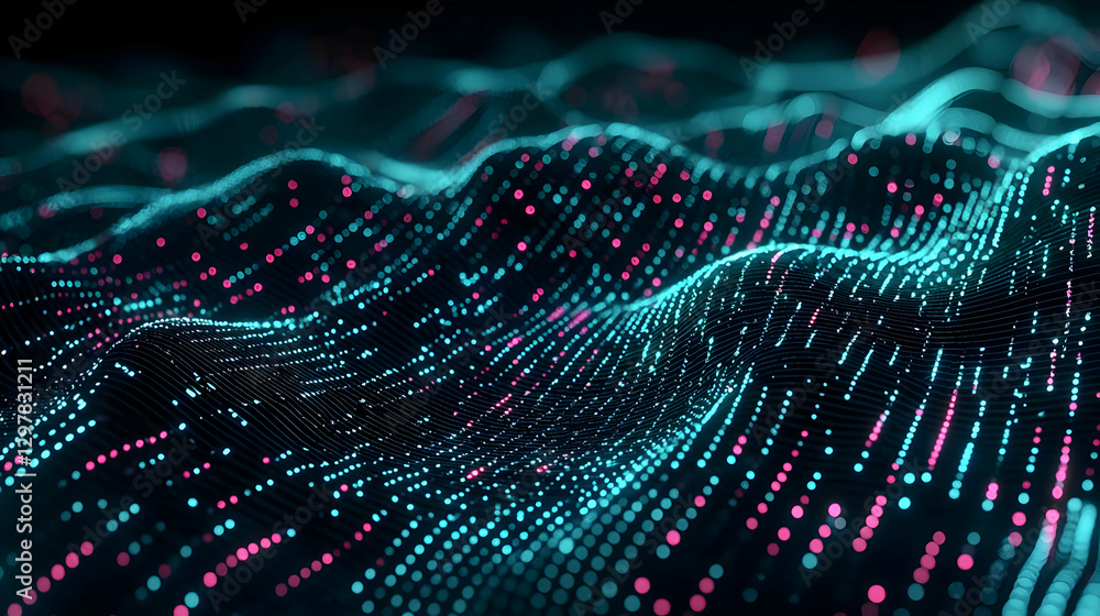 Abstract Digital Waveform With Blue And Pink Data Points on a Black Background Abstract Digital Waveform With Blue And Pink Data Points on a Black Background