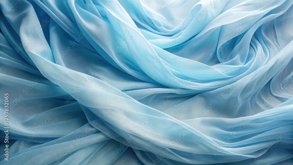 Serene Light Blue Fabric Draped in Soft, Elegant Waves, Showing the Texture and Subtle Sheen of the Luxurious Material Serene Light Blue Fabric Draped in Soft, Elegant Waves, Showing the Texture and Subtle Sheen of the Luxurious Material