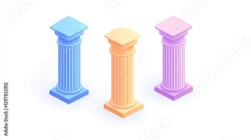 Four-pillars diagram illustration, isolated on white background.