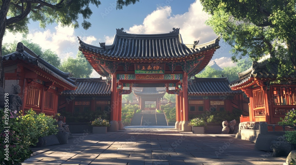 Korean and Chinese architectural marvels. Standalone temple, ornate gates. Traditional Chinatown structures. Korean and Chinese architectural marvels. Standalone temple, ornate gates. Traditional Chinatown structures.