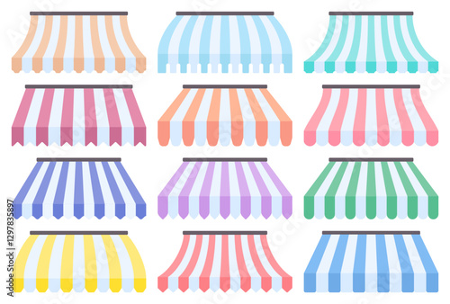 Set of a colorful stripe awning illustration, different shapes of an awning vector illustrations