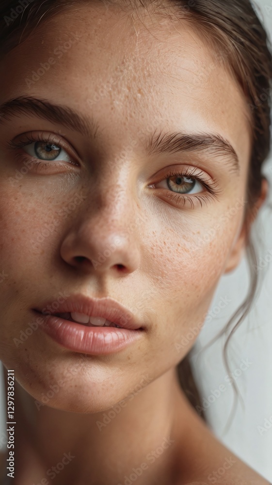 A young woman with flawless, glowing skin gently touches her face, radiating natural beauty and softness. Perfect for skincare, wellness, and beauty concepts, emphasizing health, self-care A young woman with flawless, glowing skin gently touches her face, radiating natural beauty and softness. Perfect for skincare, wellness, and beauty concepts, emphasizing health, self-care