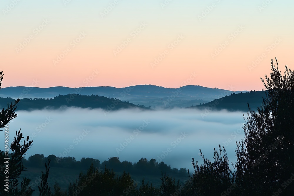 Peaceful View of the Tuscan Hills at Dawn Peaceful View of the Tuscan Hills at Dawn