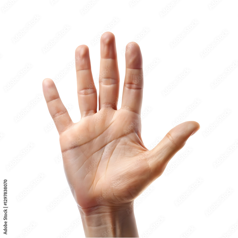 Right Hand of a Man Raised Up, Fully Open with All Five Fingers Spread Apart. Cut out. Right Hand of a Man Raised Up, Fully Open with All Five Fingers Spread Apart. Cut out.