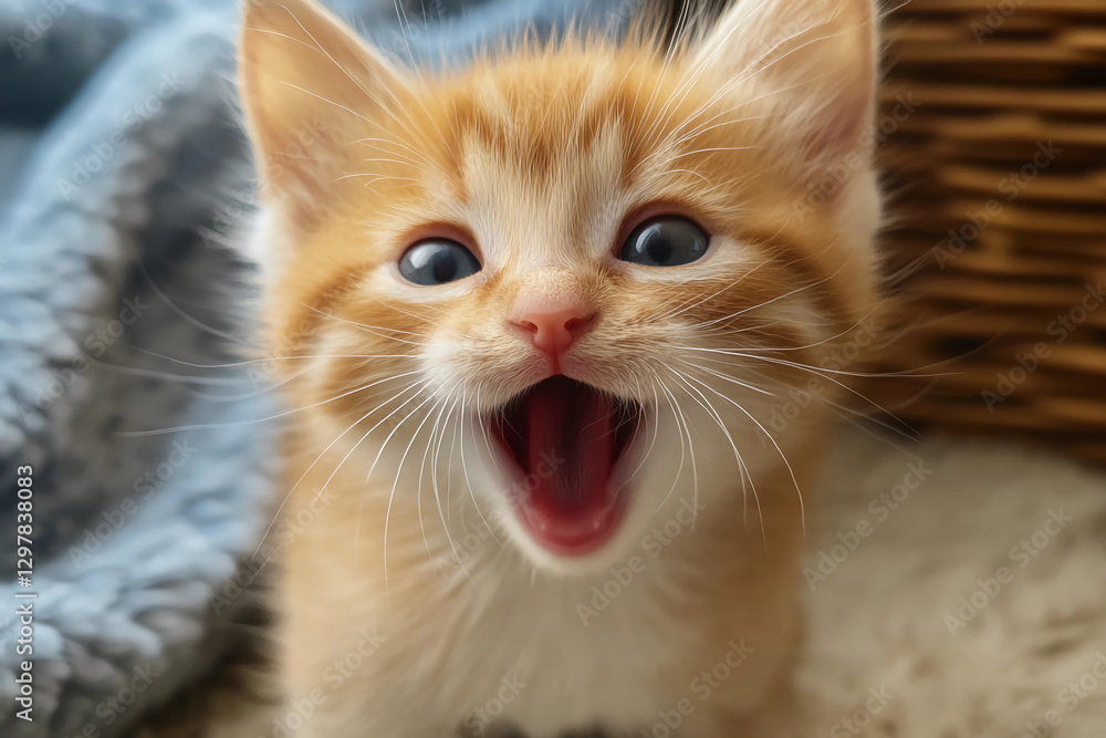 Tiny Cute Kitten Meowing at the Camera, Close-Up of Adorable Feline, Playful Kitten Expressing Emotion with Soft Fur, Charming Kitten Portrait, Pet Photography Tiny Cute Kitten Meowing at the Camera, Close-Up of Adorable Feline, Playful Kitten Expressing Emotion with Soft Fur, Charming Kitten Portrait, Pet Photography