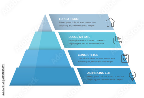 Four-step pyramid diagram, triangular infographic template with 4 layers, vector eps10 illustration