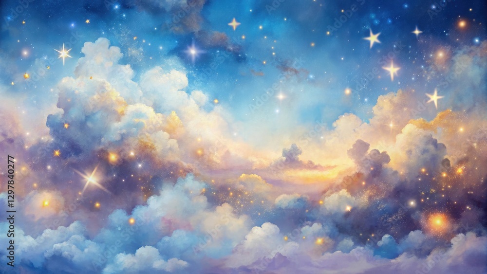 Fototapeta premium Celestial Dreamscape A Serene Evening of Soft Clouds and Sparkling Stars Adorning the Night Sky