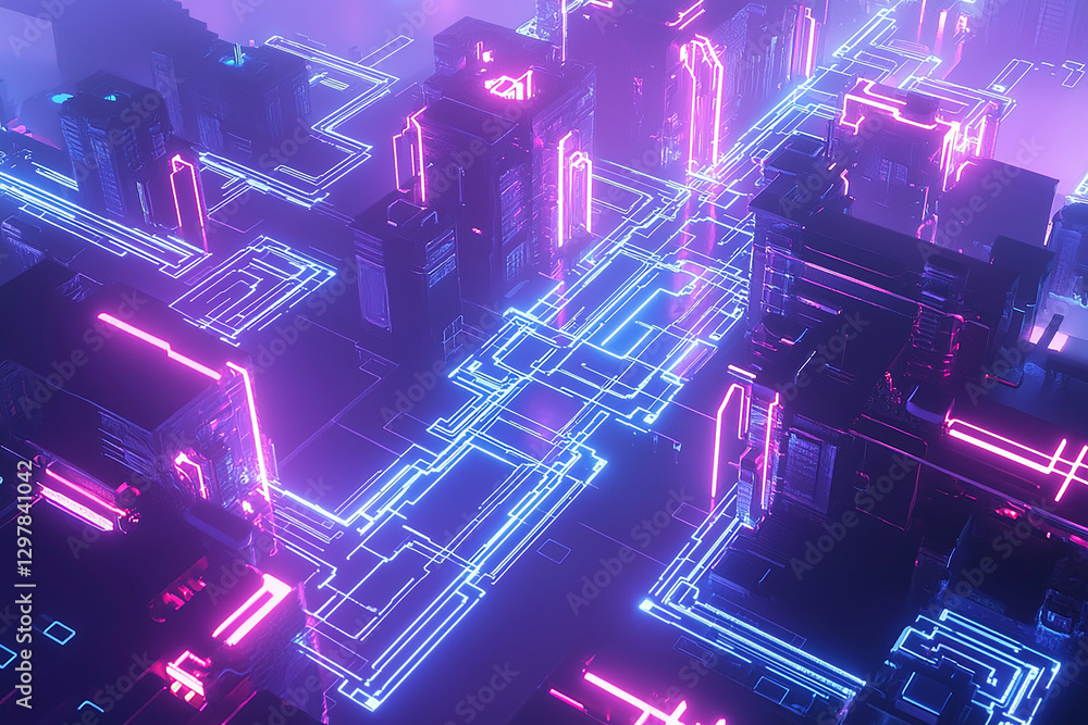 Cyberpunk inspired circuit design featuring glowing Cyberpunk inspired circuit design featuring glowing