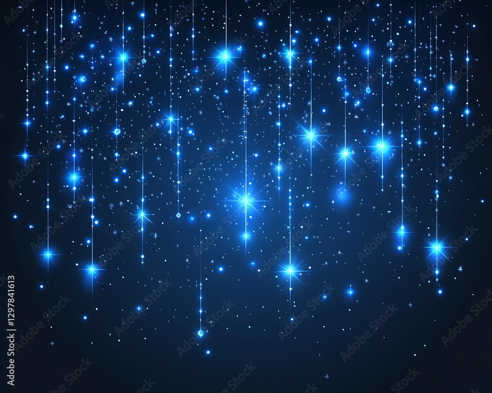 Obraz premium Blue sparkling lights cascade on dark backdrop for magic