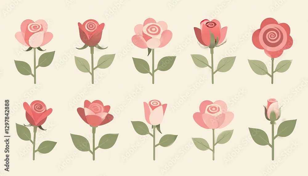 Fototapeta premium Pink-Roses-Illustration-Floral-Arrangement-Cute-Flowers