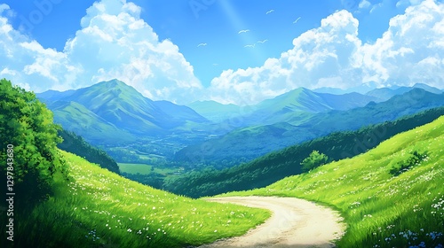 Fototapeta Naklejka Na Ścianę i Meble -  a dirt road through a green field