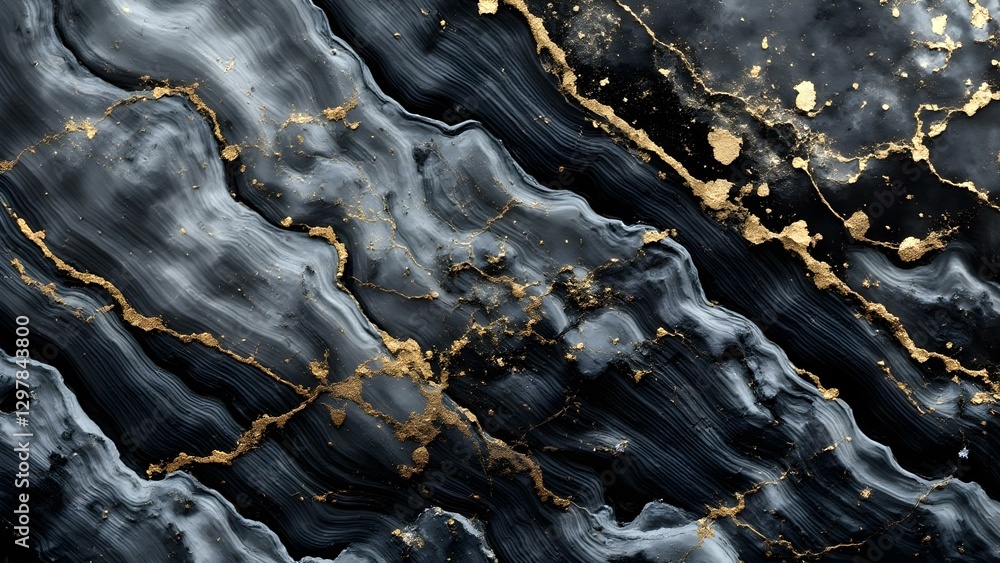 Obraz premium Luxury Black Marble with Gold Veins – Elegant Abstract Texture