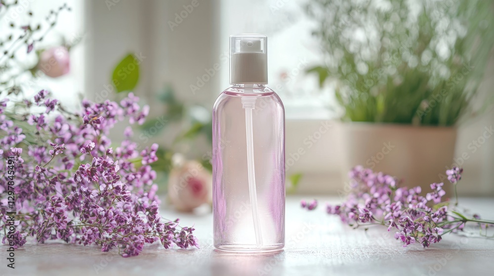 A refreshing mist bottle with rosewater and witch hazel labeled as a natural toner A refreshing mist bottle with rosewater and witch hazel labeled as a natural toner