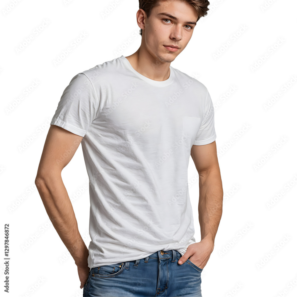 Man wearing white mockup t-shirt. Mock-up. Man wearing white mockup t-shirt. Mock-up.