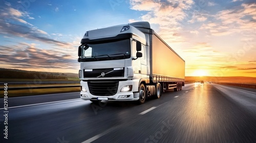 Wallpaper Mural Blurred motion of a truck on an expressway, symbolizing freight transportation. Torontodigital.ca