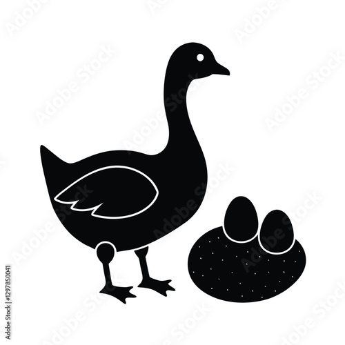 Domestic Goose, Poultry Farm, Eggs, Bird, Animal, Farming, Agriculture, Nest, Black Silhouette, Icon