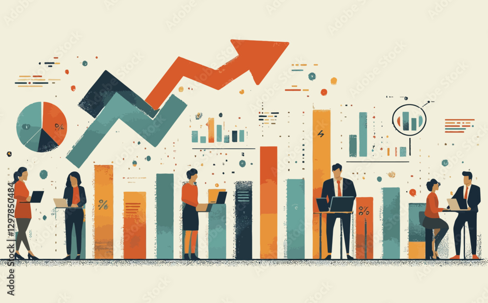 Business Planning Concept: Flat Style Vector Illustration of Executive Presenting Strategy with Growth Graph to Team Business Planning Concept: Flat Style Vector Illustration of Executive Presenting Strategy with Growth Graph to Team
