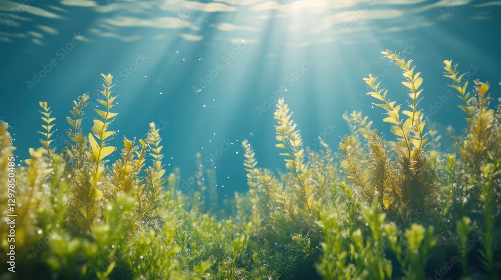 Naklejka premium Bright Underwater Scene with Vibrant Plants and Corals