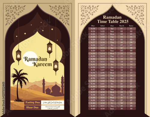 Elegant Ramadan Schedule Template Design for Daily Prayer & Fasting Timings
