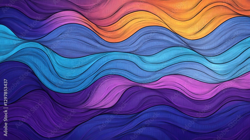 Obraz premium Abstract Colorful Waves Seamless Pattern Design Vibrant Gradient Background Texture Digital Art Illustration Modern Style Elegant Flowing Lines