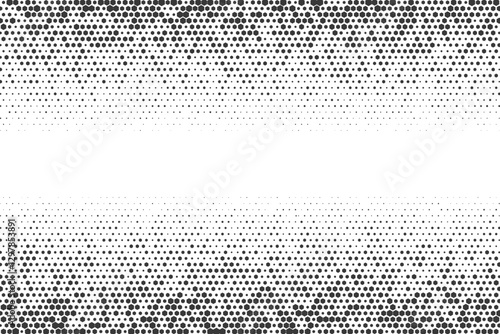 Hexagon halftone pattern. Abstract honeycomb gradient design with subtle black and white transition. Geometric texture and dynamic grid structure for digital technology backgrounds
