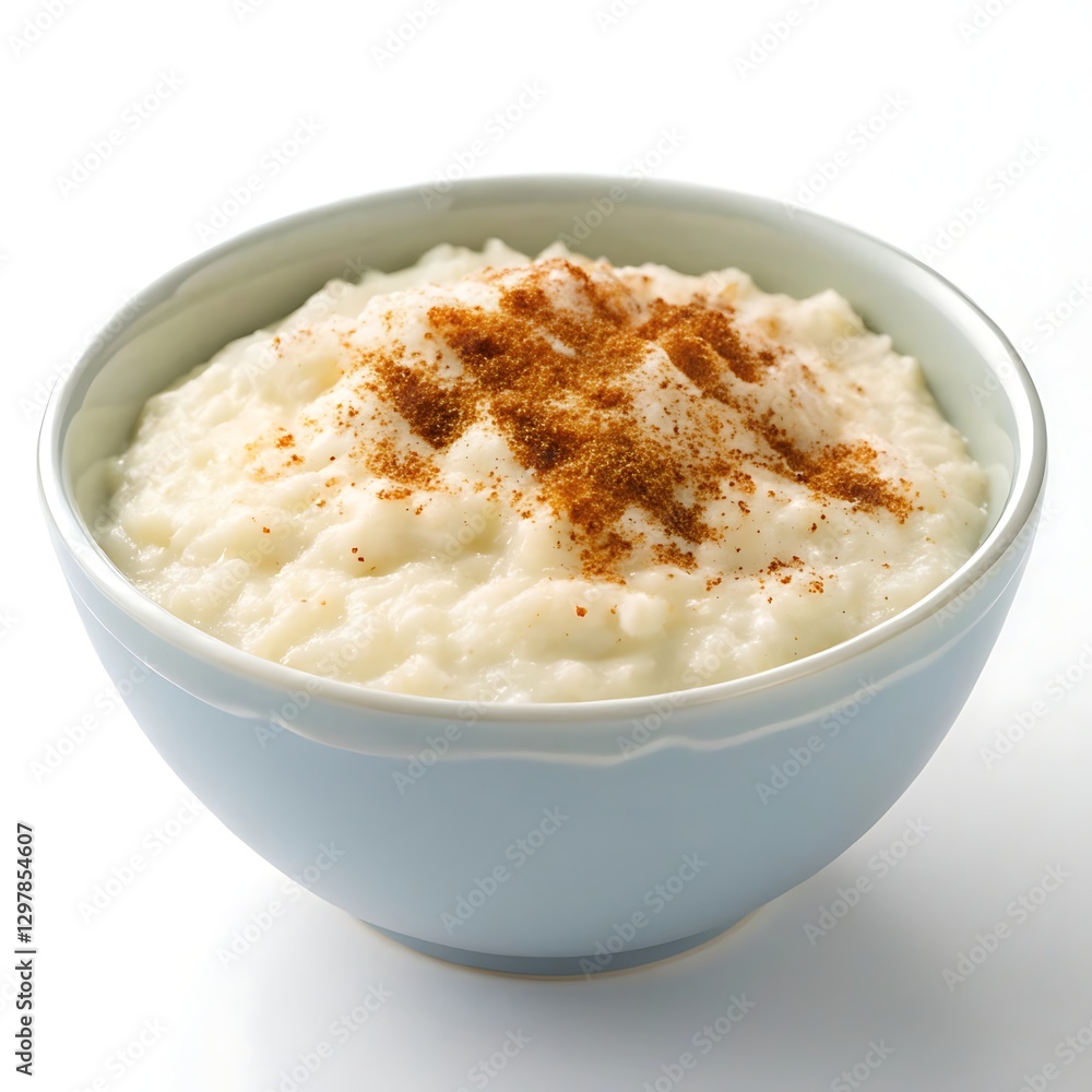 Bowl of rice pudding muhalabia isolated on white background Bowl of rice pudding muhalabia isolated on white background
