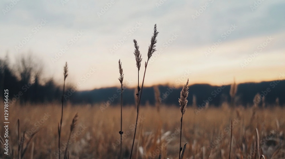 Obraz premium Golden Grass at Sunset Over Hills