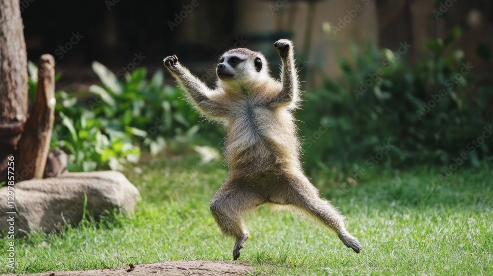 Obraz premium Meerkat Jumps in Zoo Garden