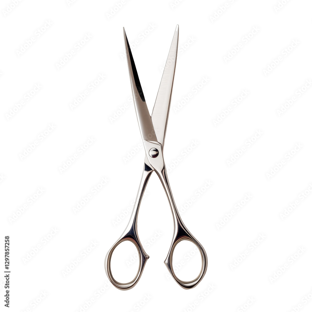 Stylish stainless steel scissors, sleek design, perfect for crafting or home use, shiny blades and comfortable handles. Isolated on white background or PNG Stylish stainless steel scissors, sleek design, perfect for crafting or home use, shiny blades and comfortable handles. Isolated on white background or PNG