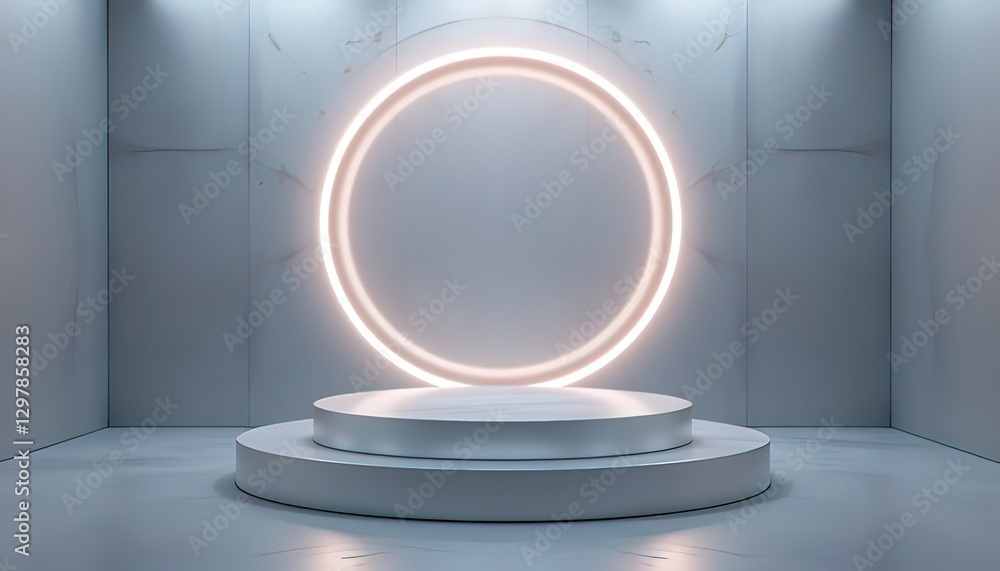 Fototapeta premium Futuristic Minimalist Stage with Neon Ring
