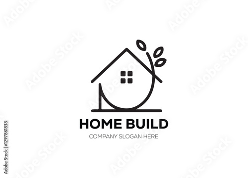 A stylish home logo featuring a house silhouette, roofline, or key symbol, using warm and inviting colors to represent comfort, security, and family.