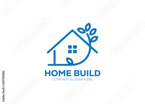 A stylish home logo featuring a house silhouette, roofline, or key symbol, using warm and inviting colors to represent comfort, security, and family.