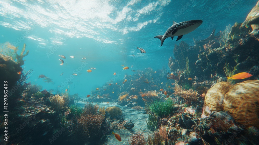 Fototapeta premium Playful Wildlife Interactions in Vibrant Coral Reef