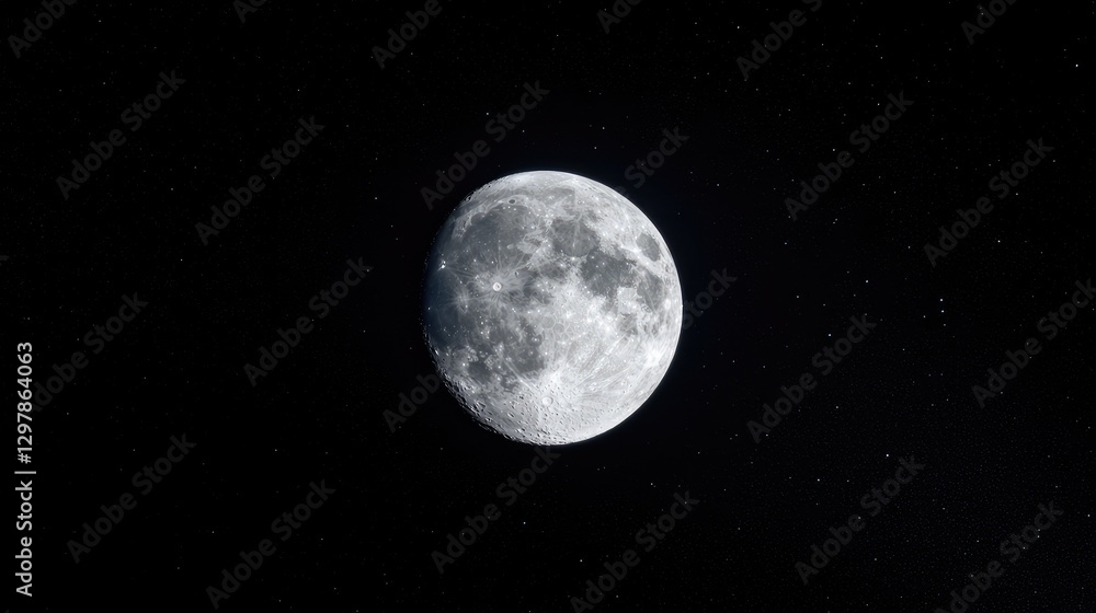 Obraz premium Full moon glowing brightly in the dark night sky surrounded by faint stars.