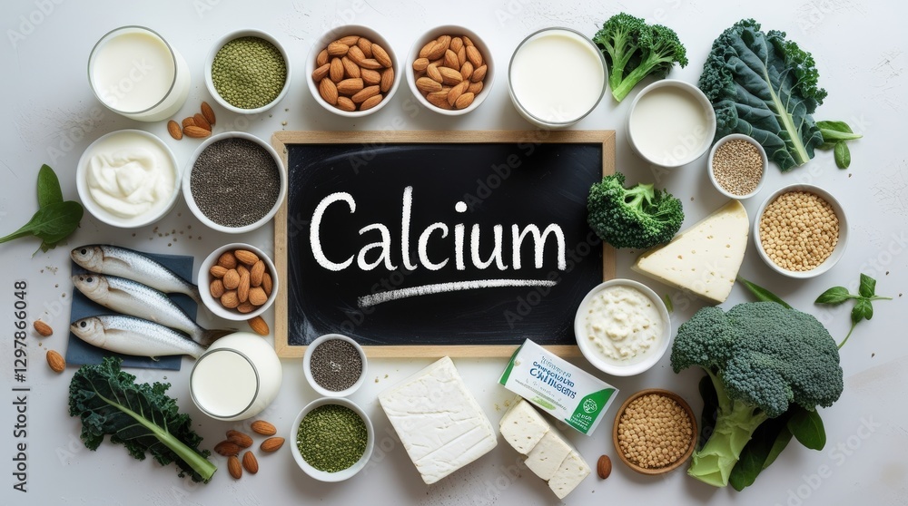 Flat-Lay of Calcium-Rich Foods: A Vibrant and Nutritious Display Flat-Lay of Calcium-Rich Foods: A Vibrant and Nutritious Display