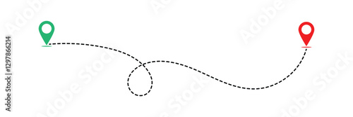 Simple route line icon. Navigation symbol destination with location pins. Road map icon. Editable Stroke. Vector illustration in eps 10.