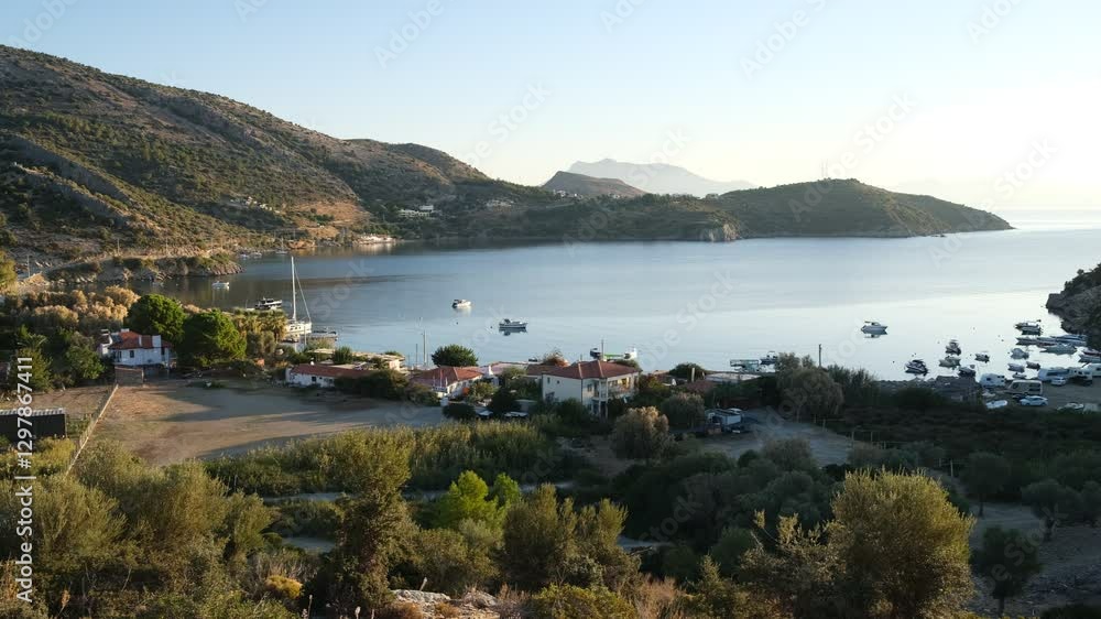 Sunrise in Kargı bay. Aegean and Mediterranean coasts. Datca district of Mugla, Turkey country - 4k video