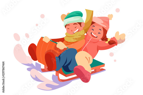 Children Playing Snow in Winter Season Christmas Illustration