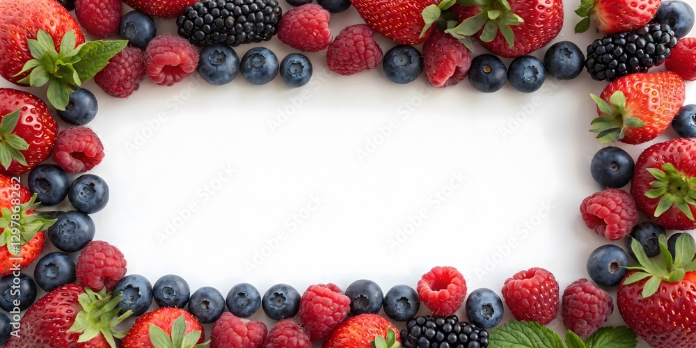 A border frame made of assorted berries, leaving the center empty for text placement A border frame made of assorted berries, leaving the center empty for text placement