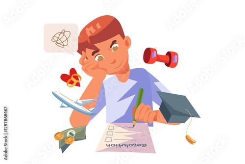 Boy Struggling with Life Challenges Illustration