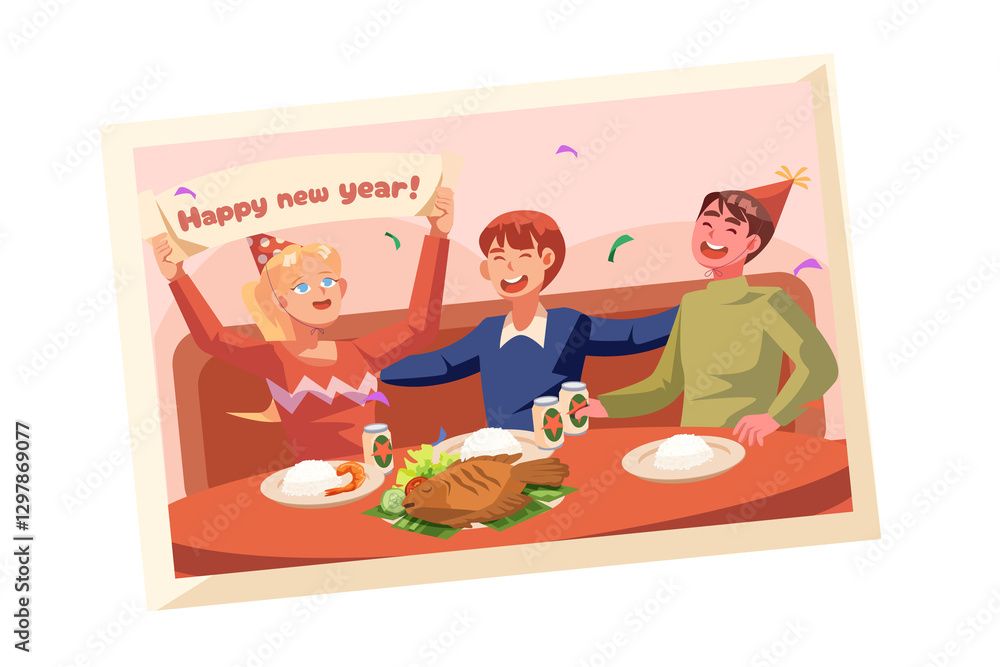 Fototapeta premium New Year Dinner Celebration Illustration