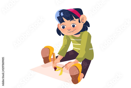 Girl Drawing with Brush on Paper Illustration