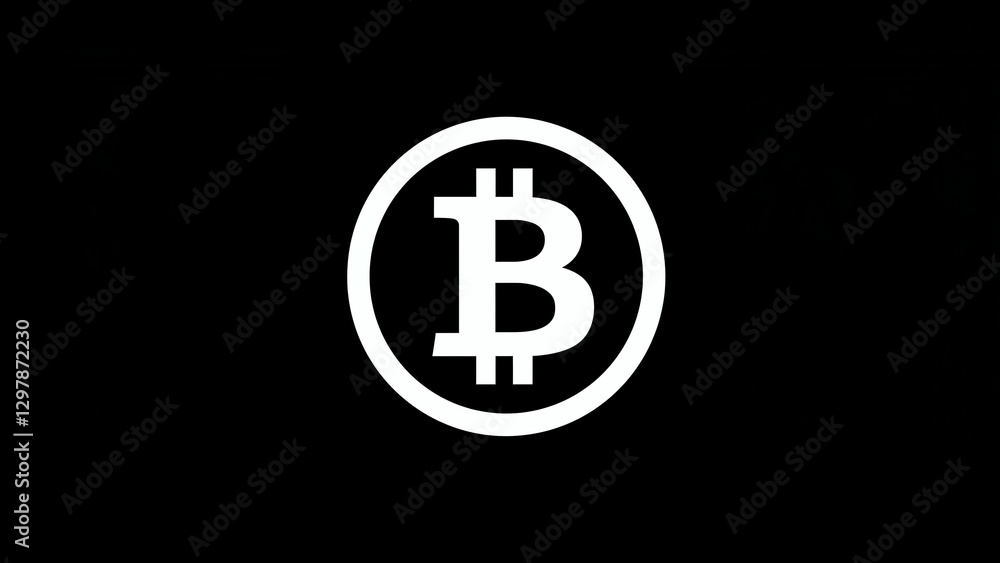 White bitcoin logo on black background White bitcoin logo on black background
