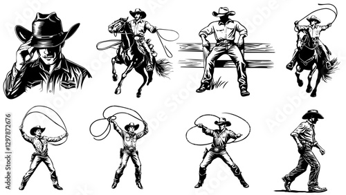 Cowboy Clipart Silhouette Pack | Rodeo, Ranch & Gunfighter Poses
