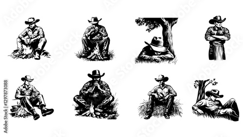 Cowboy Clipart Silhouette Pack | Rodeo, Ranch & Gunfighter Poses
