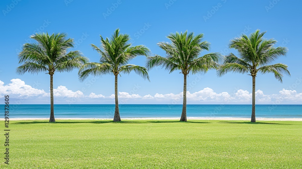 Four Palm Trees on a Sunny Tropical Beach Four Palm Trees on a Sunny Tropical Beach