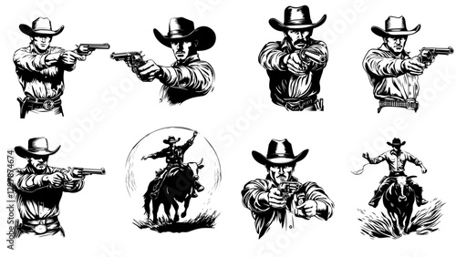 Cowboy Silhouette Bundle | Gunfight, Rodeo, and Rancher Poses
