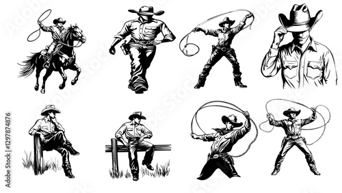 Cowboy Silhouette Bundle | Gunfight, Rodeo, and Rancher Poses
