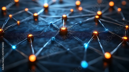Intricate network connectivity, communication nodes with luminous web linkages