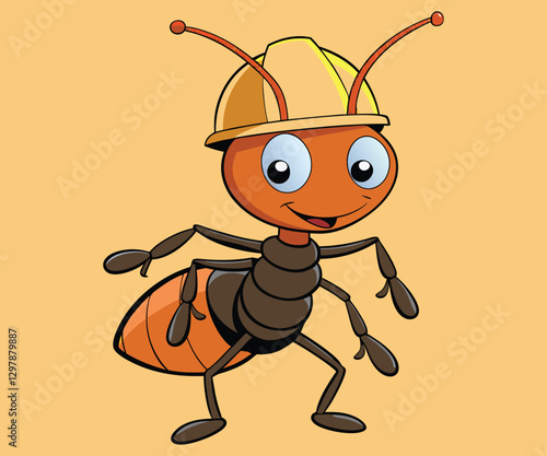 Busy ant wearing construction helmet